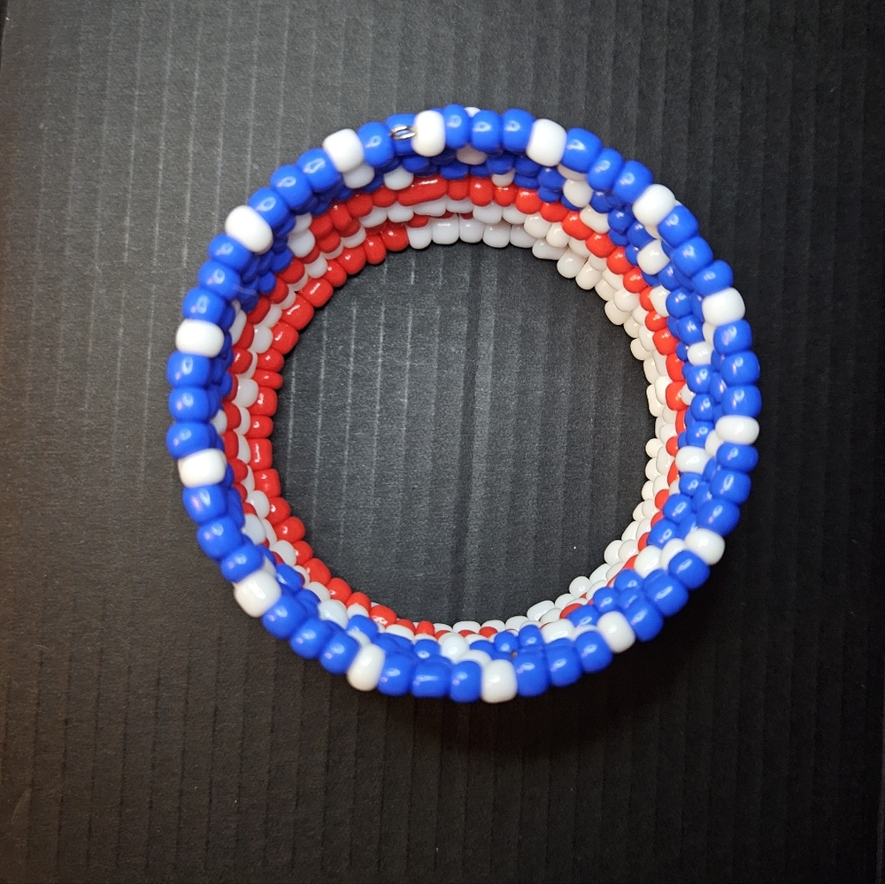 Hand Crafted Red, White & Blue Beaded Wrap Bracelet - Picture 6 of 9